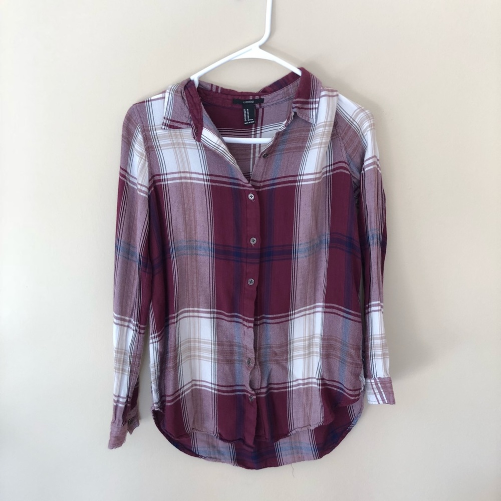 Maroon and white plaid top